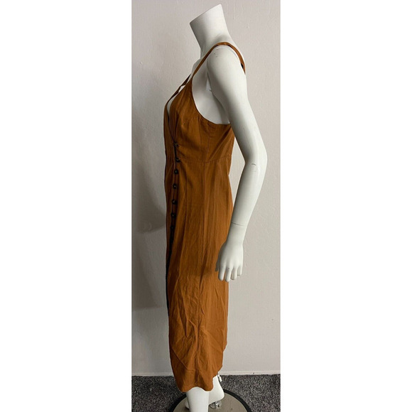 Jens Pirate Booty S Midi Dress Wrap Button Linen Blend Sienna Brown Sleeveless - Picture 7 of 11